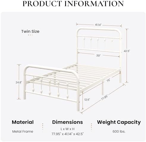 SHA CERLIN Twin Metal Bed Frame - Image 2