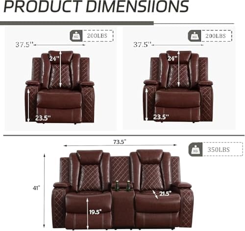 Power Recliner Set with LED Lights, Air Leather Reclining Set with USB - Image 2