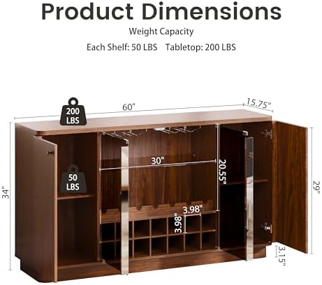 Coffee Bar Cabinet with LED Light & Glass Doors, Coffee Station Sideboard - Image 2