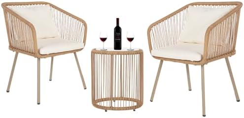 FDW 3-Piece Patio Furniture Set | White | Outdoor Wicker Furniture by FDW