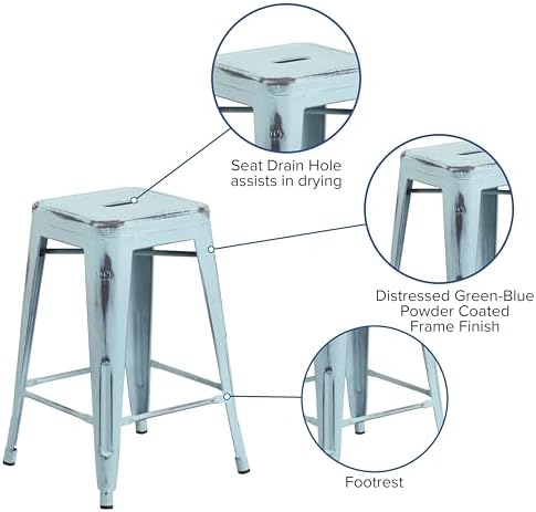Flash Furniture Kai Commercial Grade 4 Pack 24" High Backless Distressed - Image 6