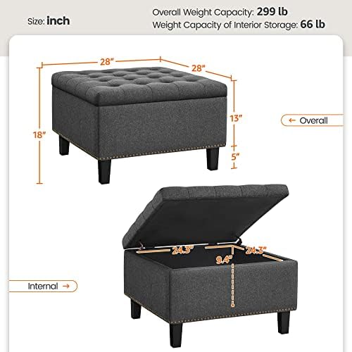 Yaheetech 28in Square Storage Ottoman Coffee Table - Image 3