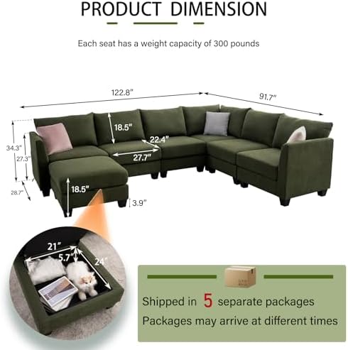 122.8" Large Sectional Couches for Living Room - Image 2