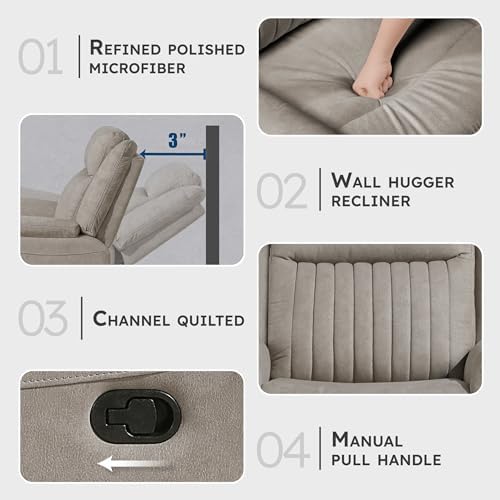 Lexicon Polished Microfiber Wall Hugger Manual Reclining Chair - Image 3
