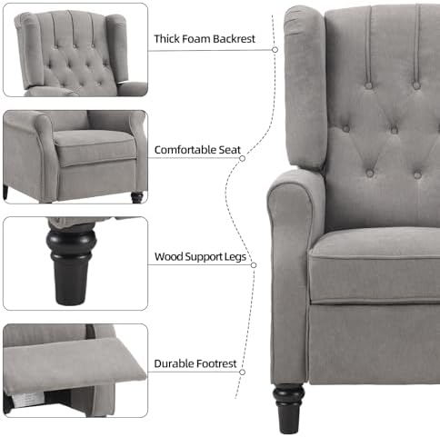 EBELLO Pushback Recliner Chair, Fabric Armchair Push Back Recliner - Image 3
