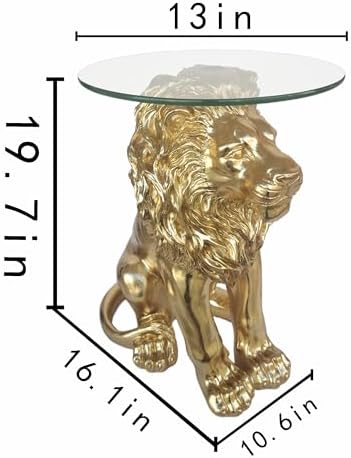 Lion Statue Side Table, 13 inch Tempered Glass Coffee Table - Image 3