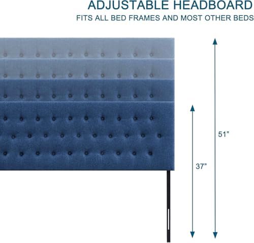 Tufted Upholstered Headboard Queen Size, Adjustable Height 37- 51 in - Image 5