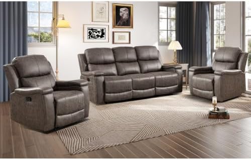 CANMOV Faux Leather Manual Reclining Sofa Furniture Set, 2 Manual Recliner by CANMOV