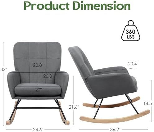 Nursery Rocking Chair, Upholstered Glider Rocker, Dark Grey - Image 2