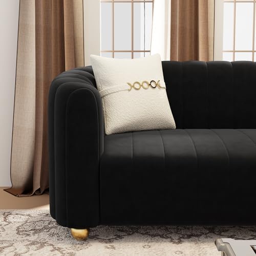 3-Piece Black Velvet Tufted Sofa Set - Image 5