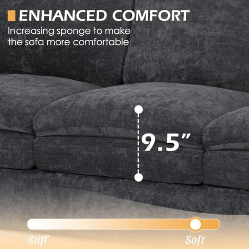69” Chenille Love seat Sofa w/Arm Pillows, Dark Grey - Image 6