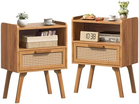 Lerliuo Rattan Nightstands Set of 2, Side Table by Lerliuo