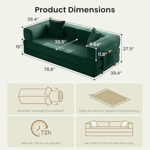 78.8" Convertible Futon Sofa Bed, Boneless Couch - Image 2