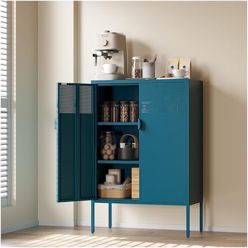 COFaR Peacock Blue Metal Cabinet, 47”H Modern Sideboard by COFAR