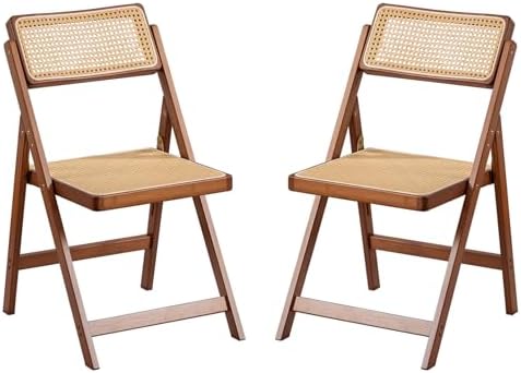 Furlide Rattan Folding Chairs Set of 2, Bamboo Dining Chairs by Furlide