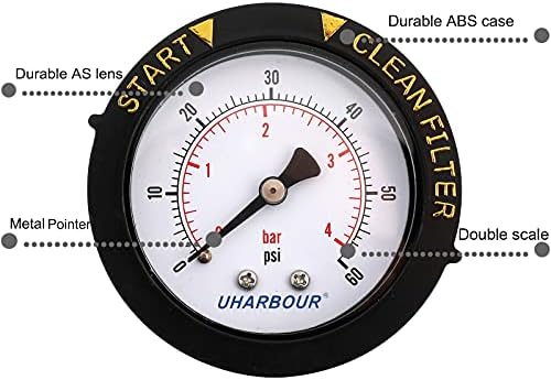 Uharbour Pool Pressure Gauge 60psi 1/4" NPT Back Mount - Image 5