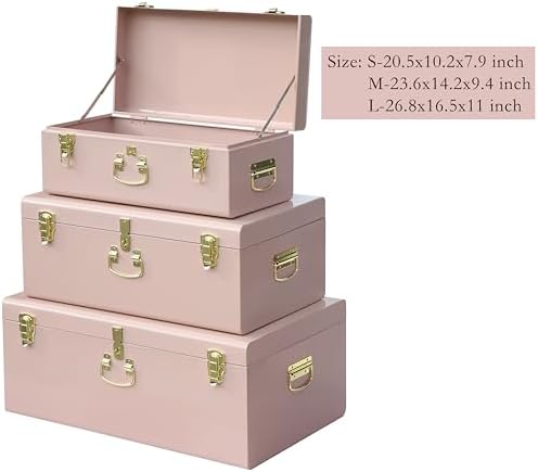 Vixdonos Decorative Box Set of 3 Metal Trunks Chest - Image 2