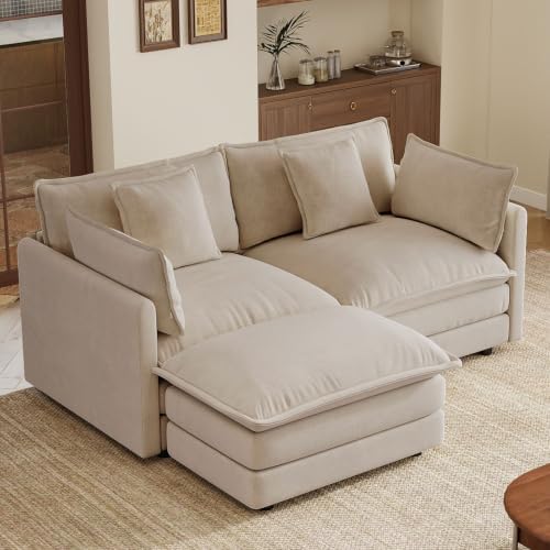 70.8” Loveseat with Ottoman, Deep Seat L Shaped Cloud Couch by VEPXXP