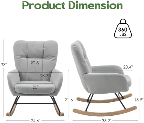 Nursery Rocking Chair, Upholstered Glider Rocker, Light Grey - Image 2