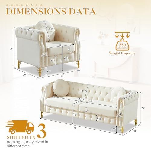 JEEOHEY 2 Pieces Mid Century Modern Chesterfield Sofa Set, Upholstered Button - Image 2