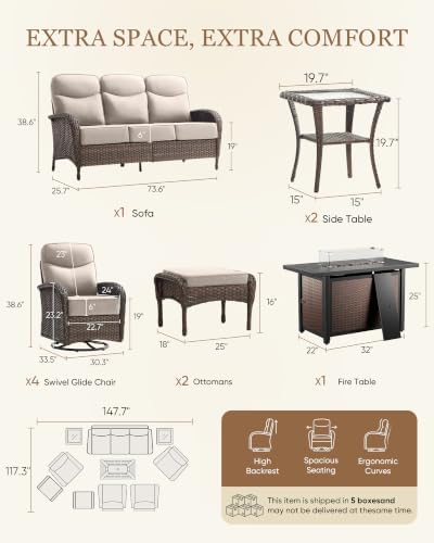 Belord Upgraded 6“ Cushion Luxury 10 Piece Patio Furniture Set - Image 2