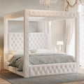 Jocisland King Canopy Bed Frame Velvet Upholstered Headboard by Jocisland