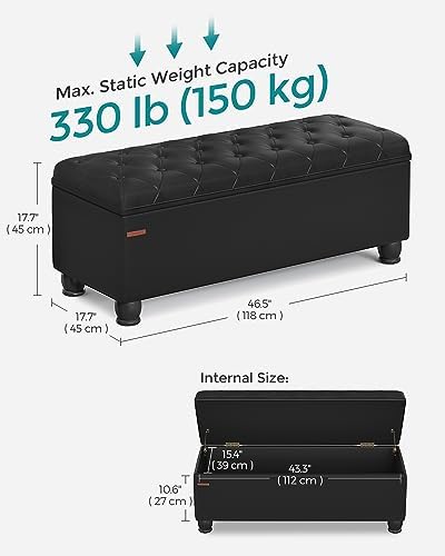 SONGMICS Storage Ottoman, 46.5 Inches Long Bed End Stool, Solid Wood Legs - Image 2