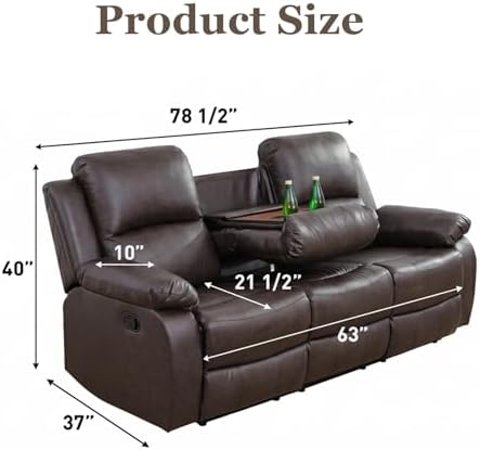 Leather Recliner 3 Seat Couch, Manual Reclining Sofa, Living Room 3-Seater Chair - Image 7