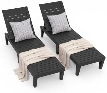 Outdoor Chaise Lounge Chairs Set of 2, 5-Position Adjustable Backrest, by ASKPASS