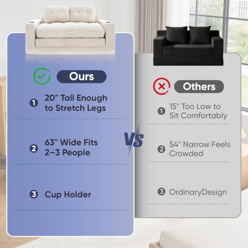 63'' Loveseat Sleeper Sofa Bed, Boneless Convertible Corduroy Pull Out Couch - Image 3