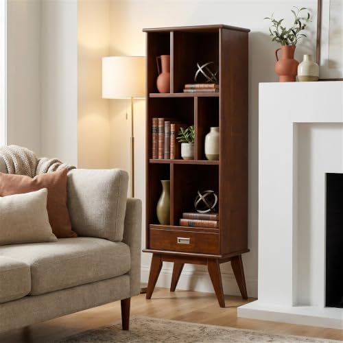 SIMPLIHOME Draper 64" Tall Solid Wood 5-Shelf Bookcase in Auburn Brown - Image 2