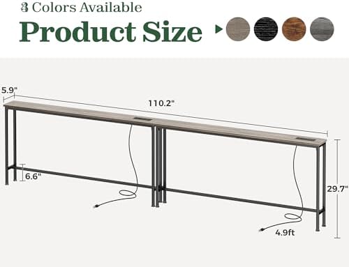 SUPERJARE 110.2 inch Narrow Behind Couch Table - Image 3