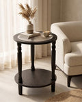 Matte Black Round 2‑Tier Mid‑Century Modern End Table by Unknown
