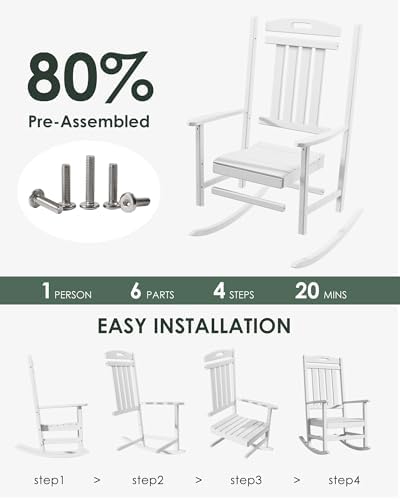Outdoor Rocking Chair Set of 2, All-Weather Resistant Poly Lumber Rocker Chair - Image 3