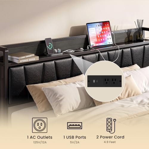 LIKIMIO Queen Bed Frame with Storage Headboard and Charging Station - Image 4