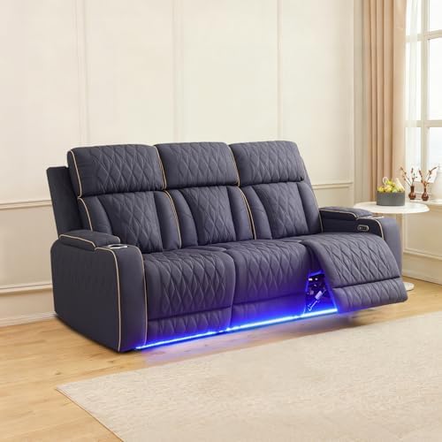 Power Recliner Sofa with LED Lights, Suede Leather Reclining Couch with Double by Caberryne