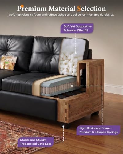 Black Faux Leather Sectional Couch, 4-Piece Sofa Set - Image 5