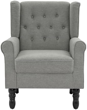 High Back Accent Chair, Upholstered Wingback Armchair, Light Gray - Image 3