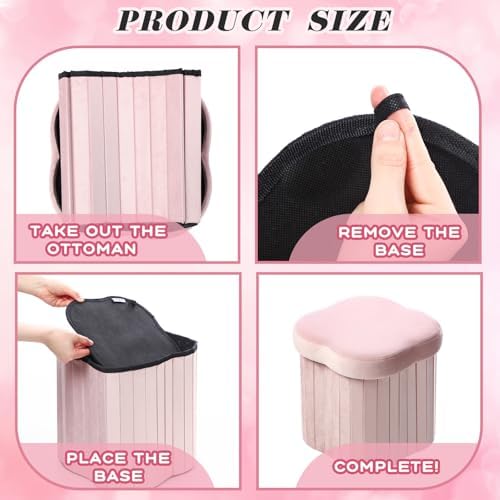 Qinyoung 2 Pcs Storage Ottoman Flower Shaped Foot Stools Foldable Velvet - Image 4