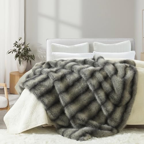 HORIMOTE HOME Luxury Faux Fur Throw Blanket, Non-Shedding 50"x60" Fur Blanket - Image 6