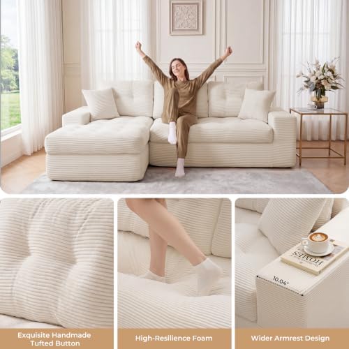 100" L Shaped Cloud Couch with Ottoman, Boneless Couches - Image 4