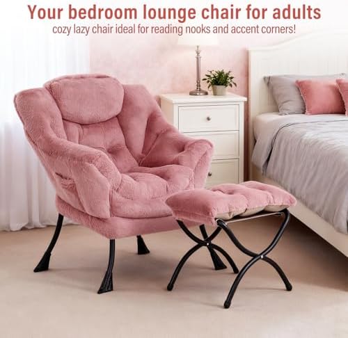Furlide Lazy Chair with Ottoman, Comfy Plush Reading Chair - Image 3