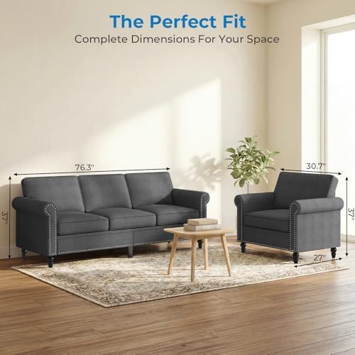 Mjkone 2 Pieces Living Room Sofa Set, Sectional Sofa Couches, Couch and Chair - Image 2