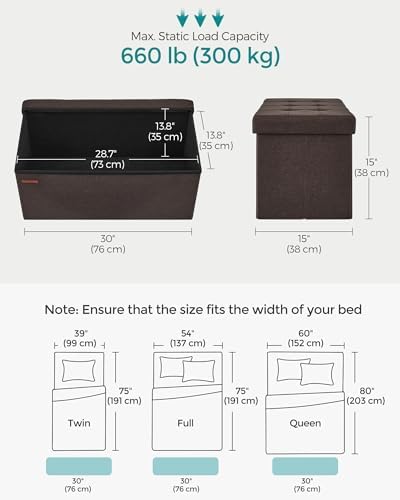 SONGMICS 30 Inches Folding Storage Ottoman Bench, Load 660 lb - Image 3
