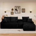 95" L Shaped Cloud Couch Modular Sectional Sofa, Comfy Fluffy Corduroy Black by Flyida