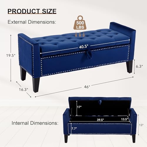 Velvet Storage Ottoman Bench, Modern Entryway Ottoman Bench - Image 2