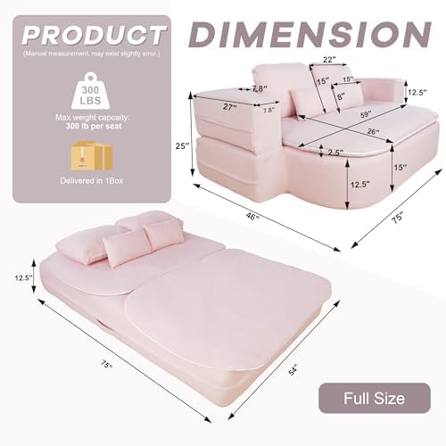 75'' Folding Sofa Bed, Convertible Memory Foam Boneless Couch - Image 2