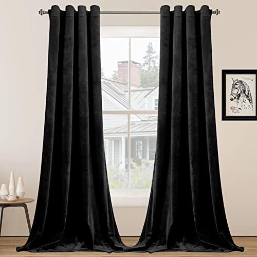 SMILETIME Black Velvet Curtains 52"x96" Grommet 2 Panels by SMILETIME