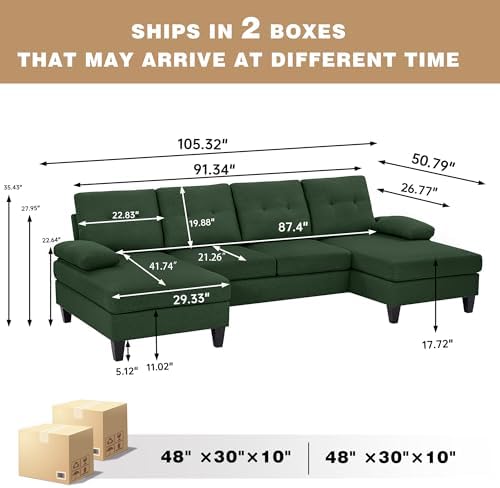 Sectional Couches for Living Room, Modern Linen Fibre U Shaped Sofa Couch - Image 2