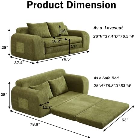 Fold Out Chair Bed, Folding Sofa Bed, 2 in 1 Convertible Sleeper Chair Bed - Image 2